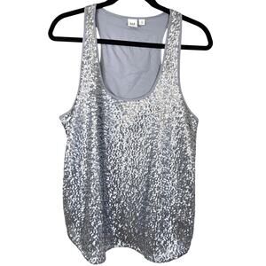 Gap Festive Sequin Tank Women's M Gray Silver Lined Celebration Wear Cocktails